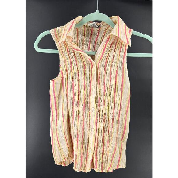 Unique Spectrum VTG Butter yellow & pink striped sleeveless shirt Size Medium - Picture 2 of 6
